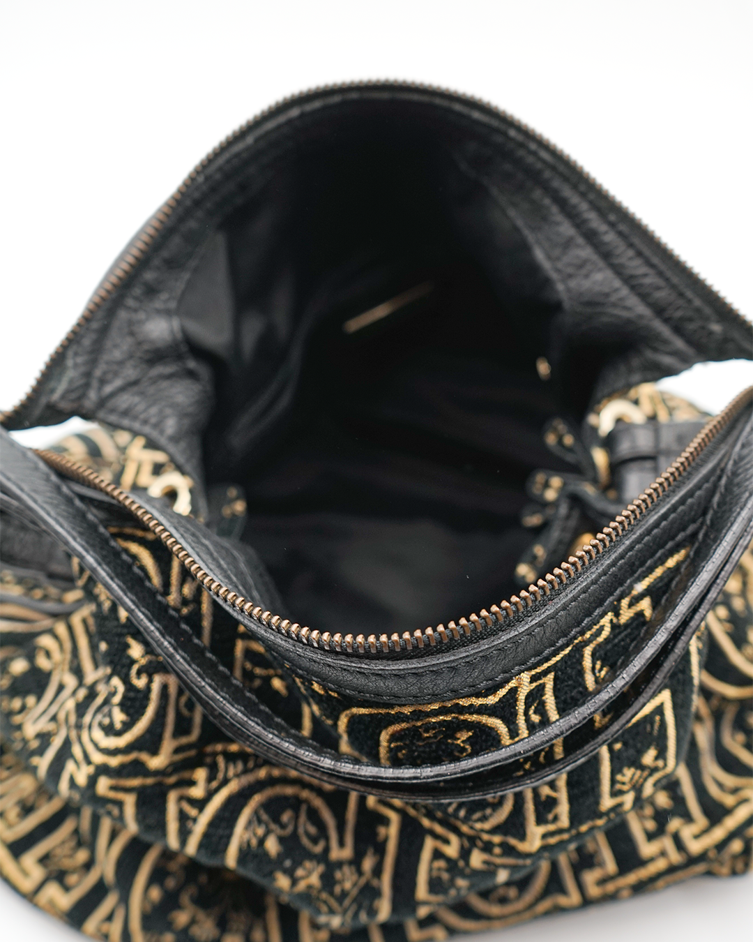 Black and Gold Monogram Velvet Hobo