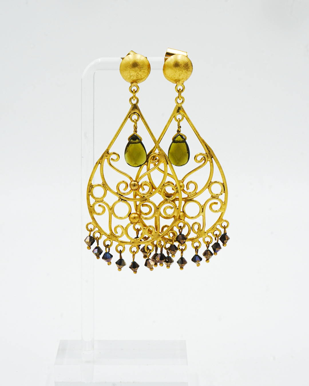 Green Drop Filigree Earrings