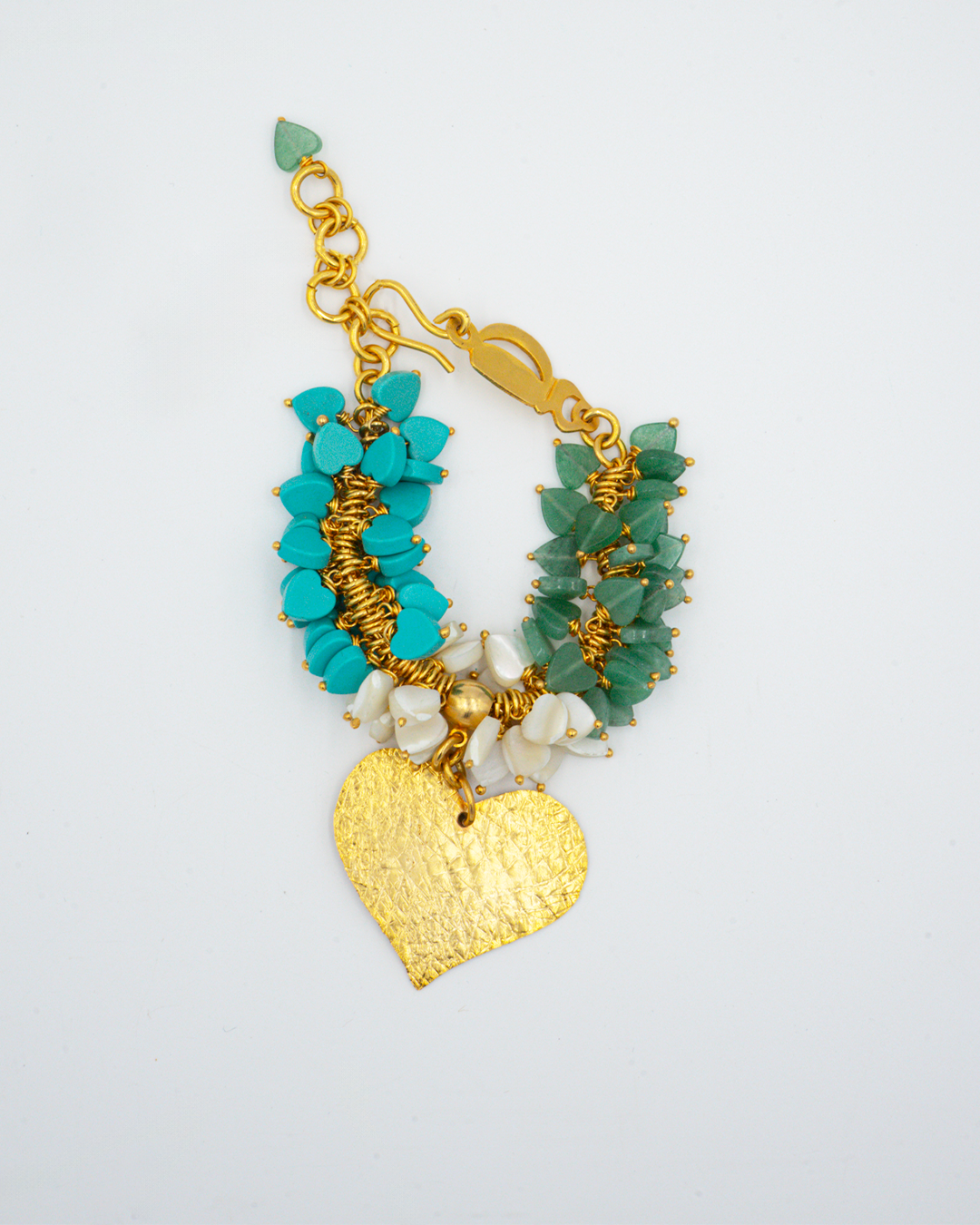 Heart Bead Bracelet with Gold Heart