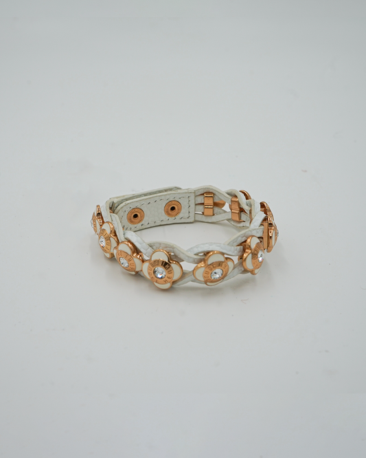 White Leather Floral Cuff