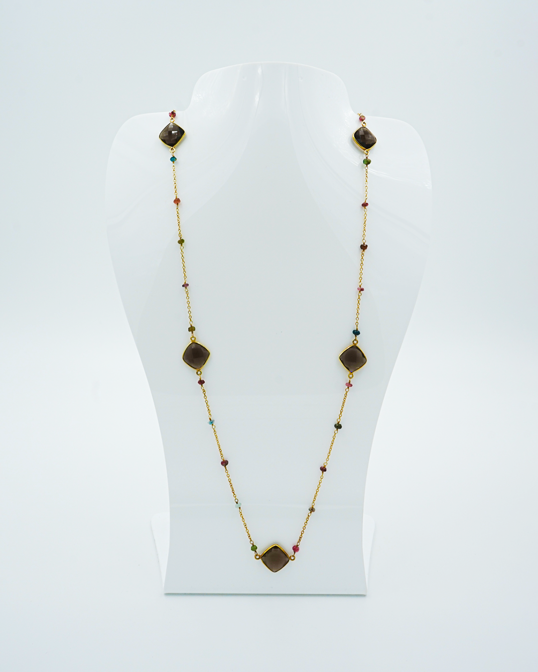 Long Strand Brown Stone Necklace