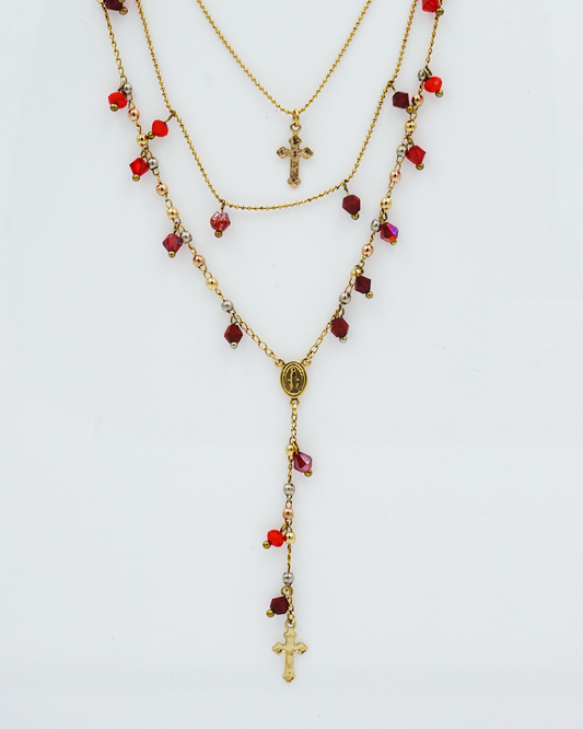 Layered Rosary-Inspired Cross Necklace