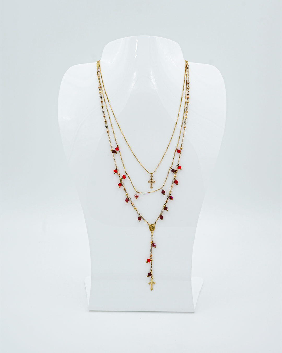 Layered Rosary-Inspired Cross Necklace