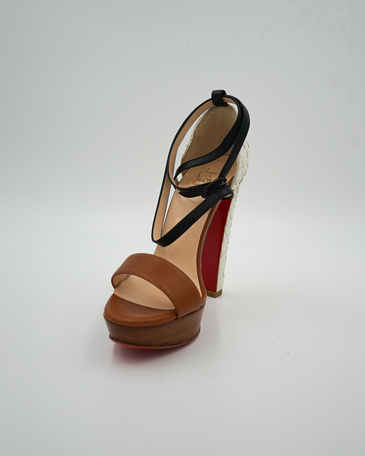 Python and Leather Platform Ankle Strap Sandals