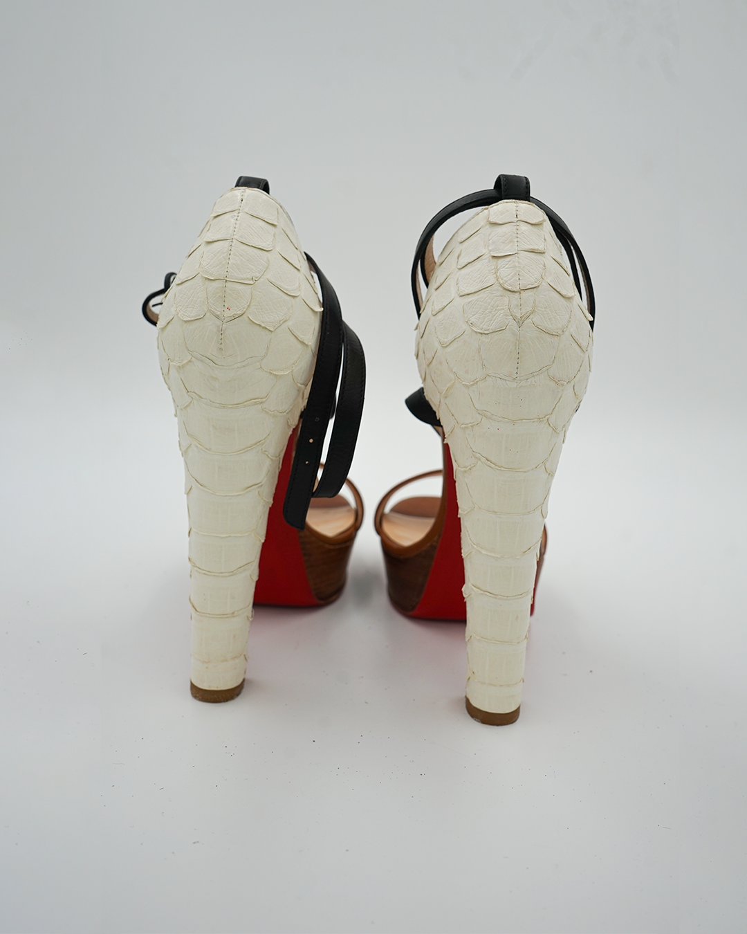 Python and Leather Platform Ankle Strap Sandals