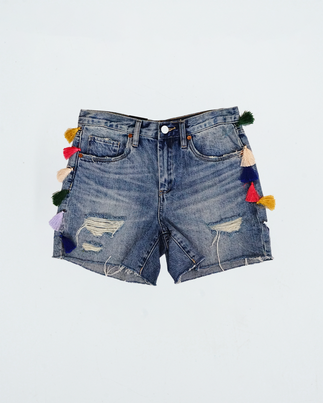 High Rise Cut Off Jean Shorts Fetival Tassels