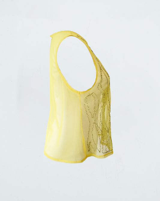 Yellow Beaded Mesh Leaf Tank