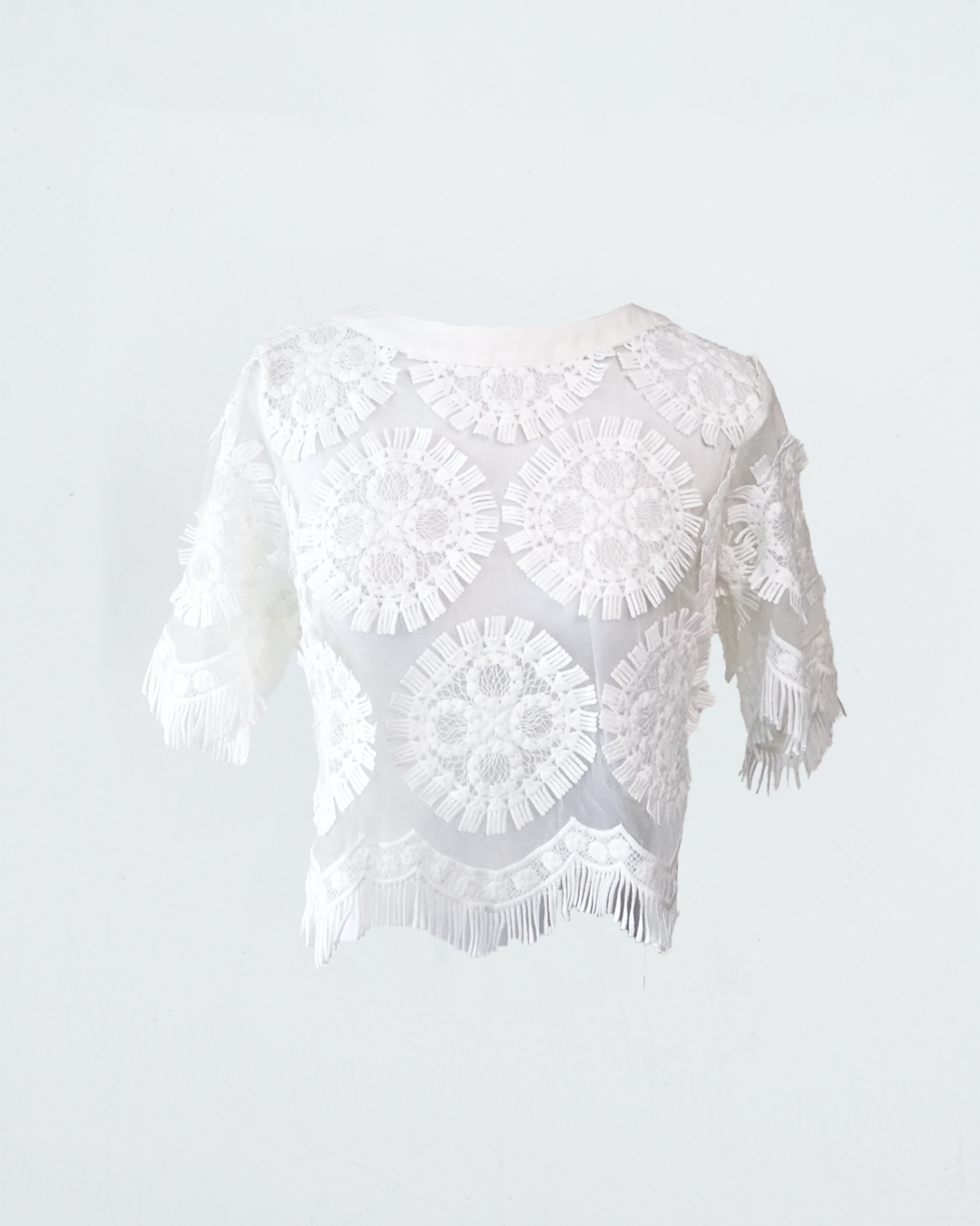 White sheer lace crop blouse