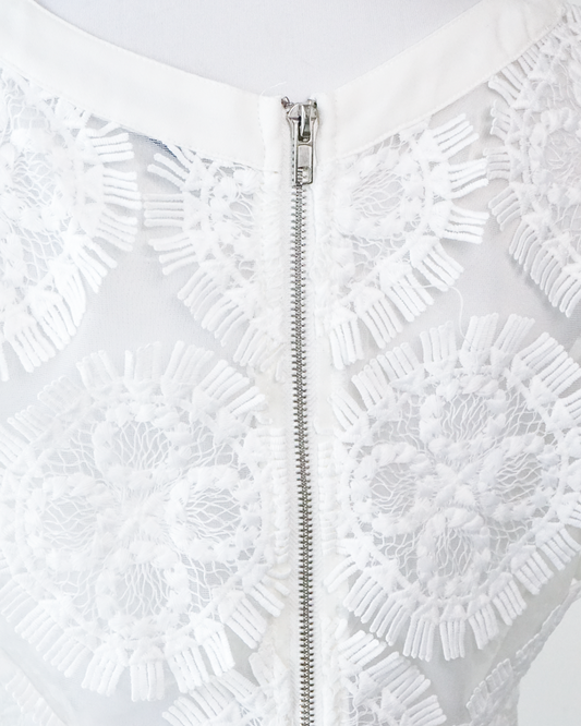 White sheer lace crop blouse