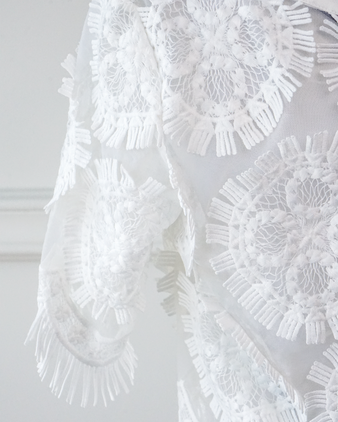 White sheer lace crop blouse