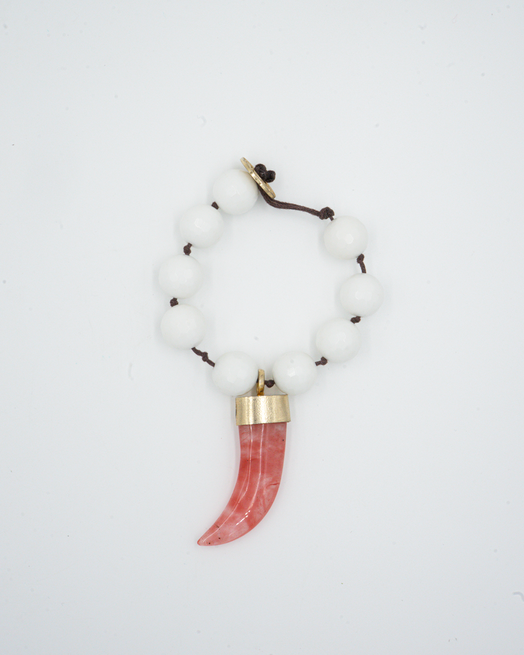 White Bead Bracelet with Horn Charm