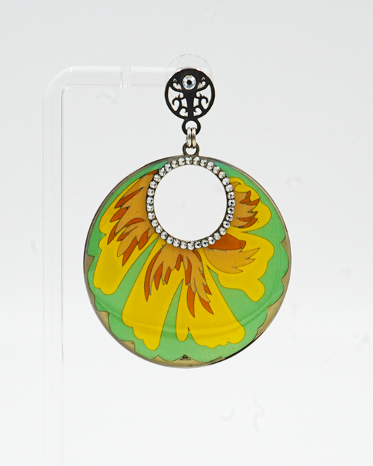 Yellow Floral Enamel Disc Earrings