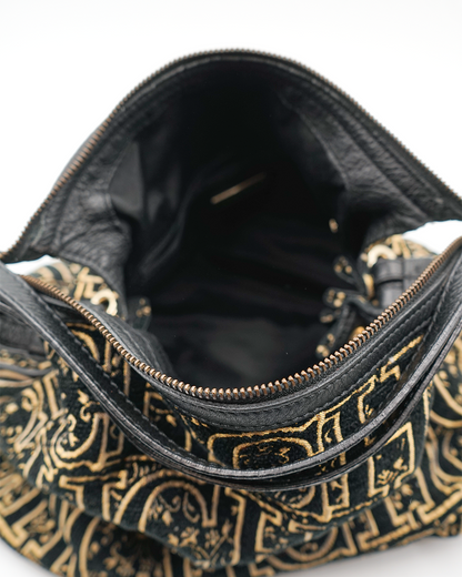Black and Gold Monogram Velvet Hobo