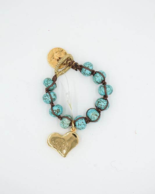 Gold Heart Turquoise Bead Bracelet