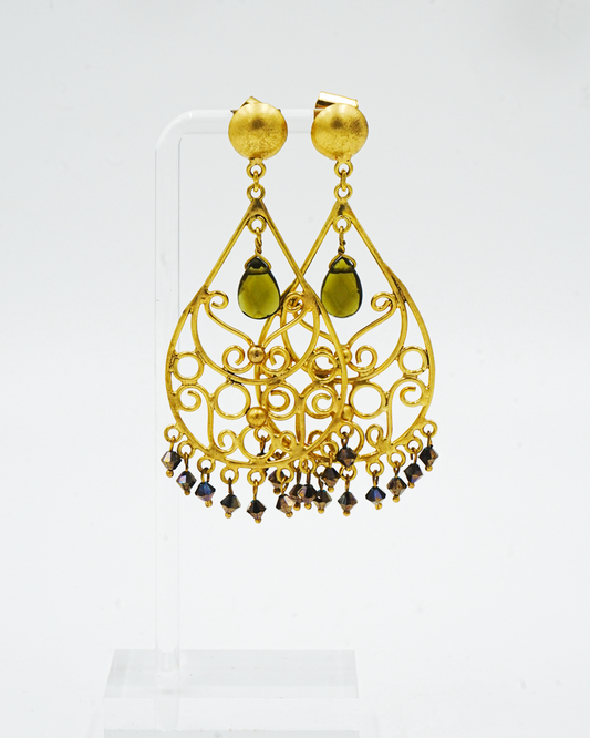 Green Drop Filigree Earrings