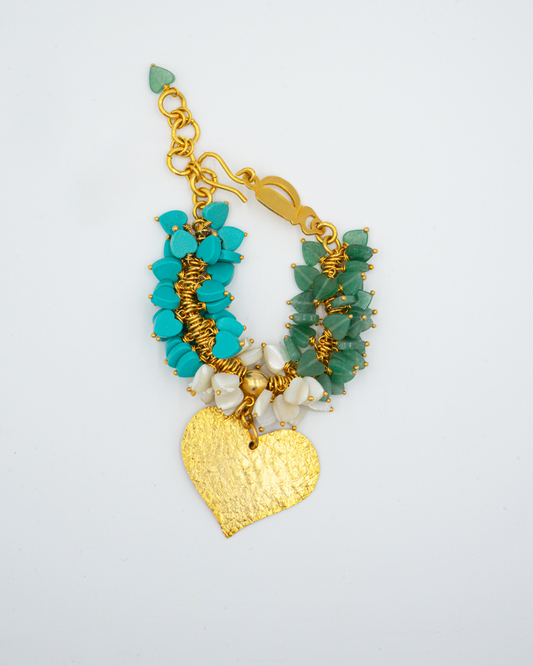 Heart Bead Bracelet with Gold Heart