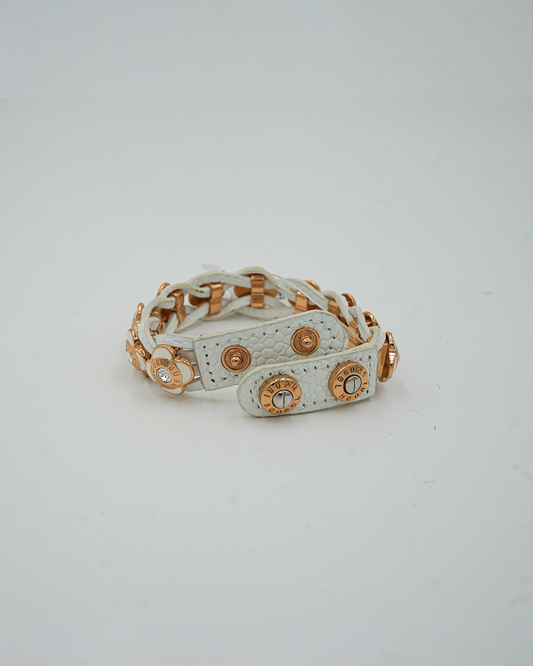 White Leather Floral Cuff