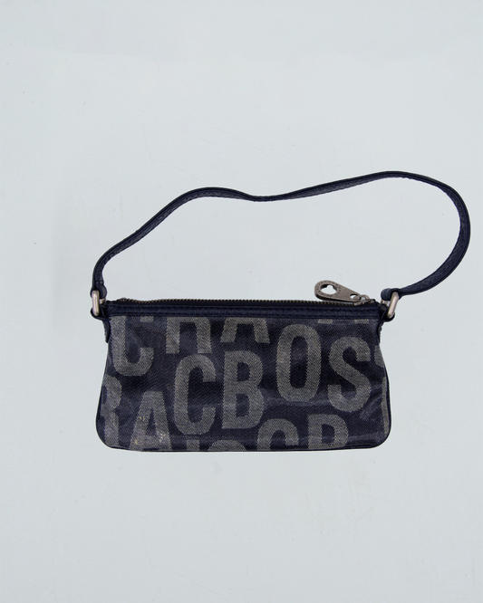 Blue Coated Canvas and Leather Bag