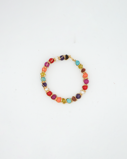 Multicolored Beaded Wire-Wrapped Bracelet