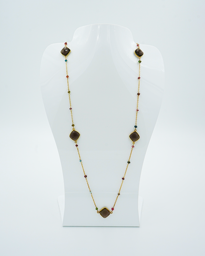 Long Strand Brown Stone Necklace
