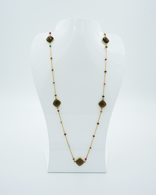 Long Strand Brown Stone Necklace
