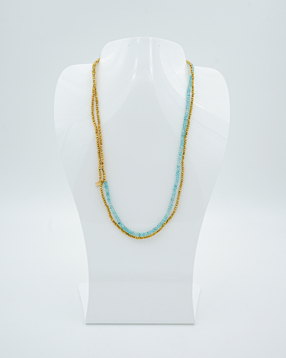 Aqua & Gold Seed Bead Necklace