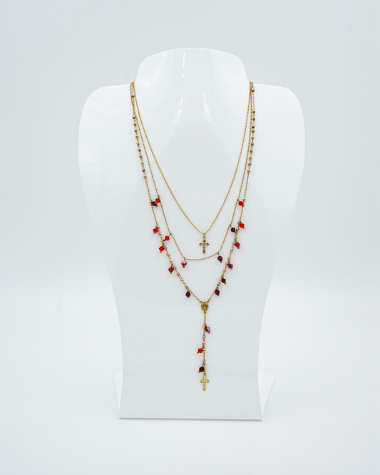 Layered Rosary-Inspired Cross Necklace