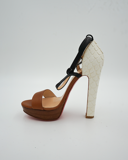 Python and Leather Platform Ankle Strap Sandals