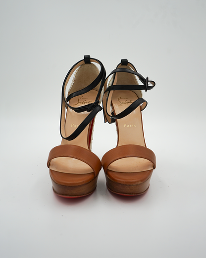 Python and Leather Platform Ankle Strap Sandals
