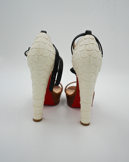 Python and Leather Platform Ankle Strap Sandals