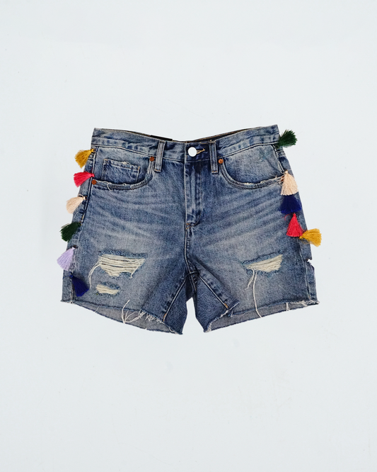 High Rise Cut Off Jean Shorts Fetival Tassels