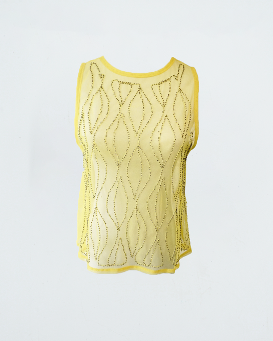 Yellow Beaded Mesh Leaf Tank