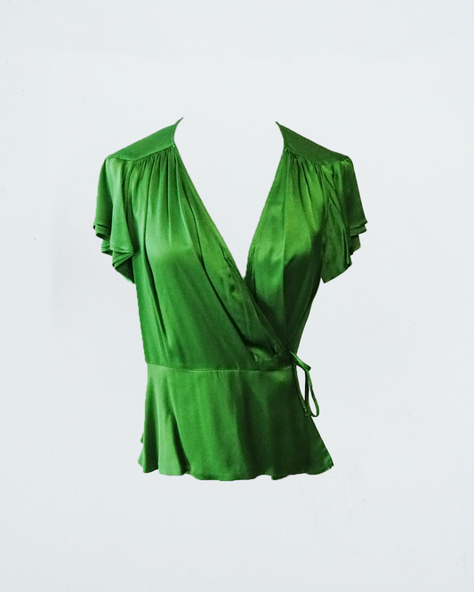 Green Wrap Tie Strings Shirt
