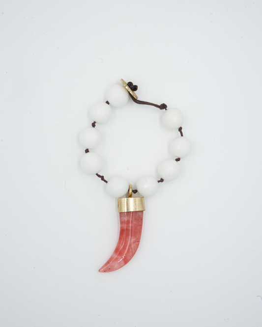 White Bead Bracelet with Horn Charm